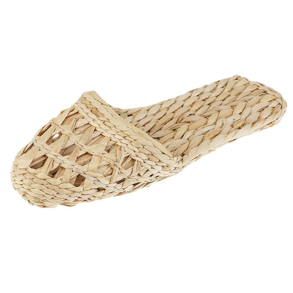 1 Pair Of Handmade Straw Rattan Knitted Slippers Sandals Radom Size 39