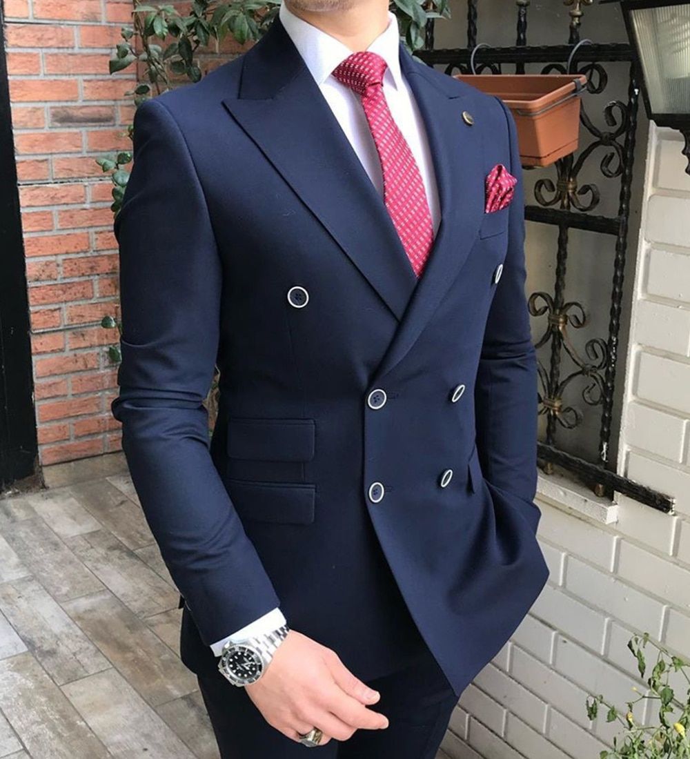 Only 1 Pcs Jacket !!  Navy Men's Double Breasted B Regular Fit Notch-Royal Blue