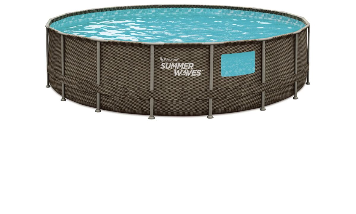 Summer Waves 18 Ft Dark Double Rattan Crystal Vue Elite Frame Pool, Round, Ages 6+, Unisex