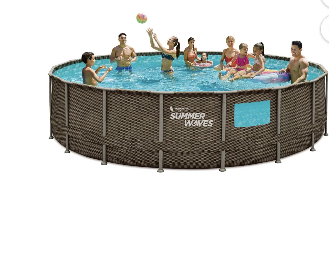 Summer Waves 18 Ft Dark Double Rattan Crystal Vue Elite Frame Pool, Round, Ages 6+, Unisex