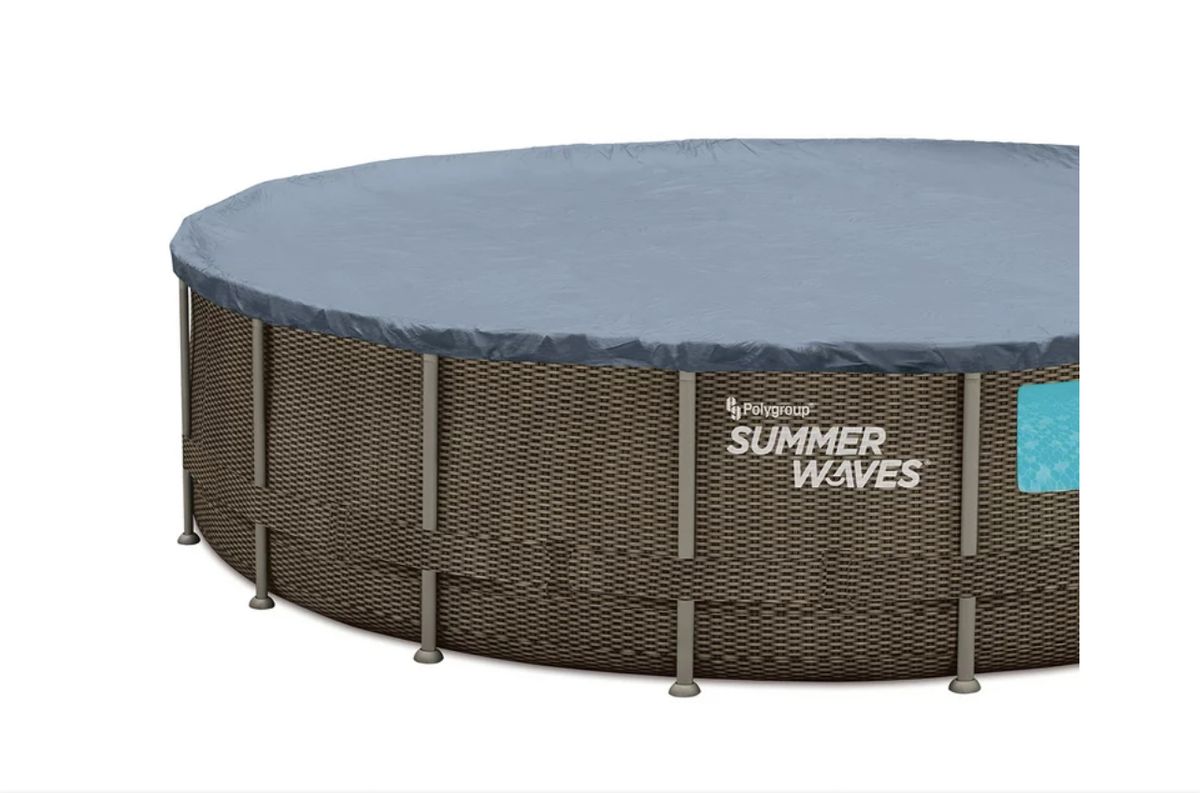 Summer Waves 18 Ft Dark Double Rattan Crystal Vue Elite Frame Pool, Round, Ages 6+, Unisex