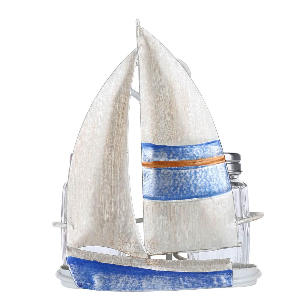 Tooarts Sailing Boat Condiment Rack Sauce and Pepper Bottle Storage Iron Holder Handy Table Organizer Kitchen Decoration Contains Two Glass Bottles