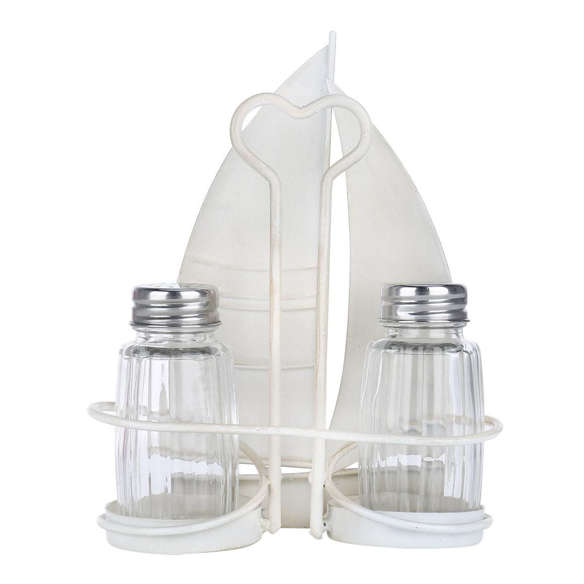 Tooarts Sailing Boat Condiment Rack Sauce and Pepper Bottle Storage Iron Holder Handy Table Organizer Kitchen Decoration Contains Two Glass Bottles