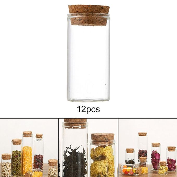 12pcs Mini Small Tiny Clear Cork Stopper Glass Bottles Vials Jars 25ml