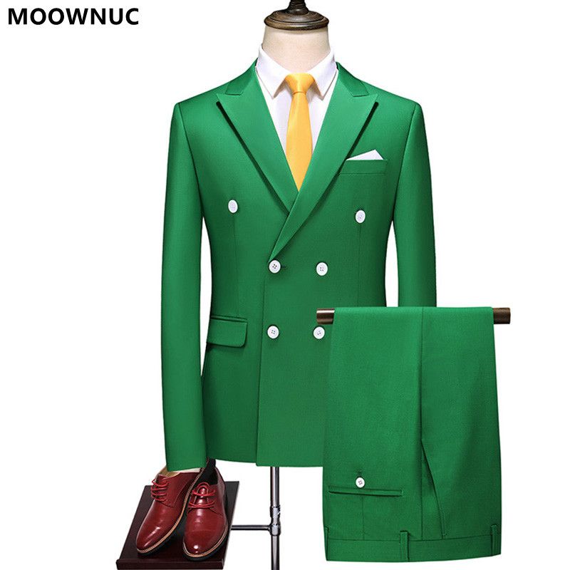(beige)2022 Spring And Autumn New Men's Slassic Pure Color Suit Two-Piece Business Casual Double Breasted Large Size High Quality Suit RA