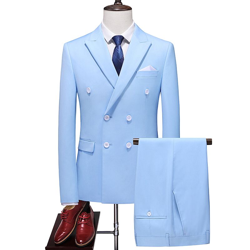 (beige)2022 Spring And Autumn New Men's Slassic Pure Color Suit Two-Piece Business Casual Double Breasted Large Size High Quality Suit RA