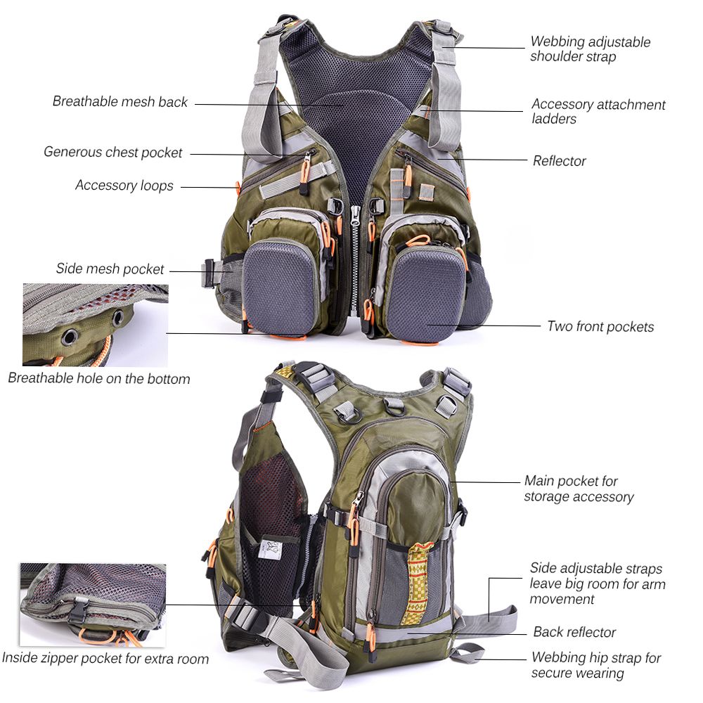 Mesh Fly Fishing Vest Backpack Breathable Outdoor Fishing