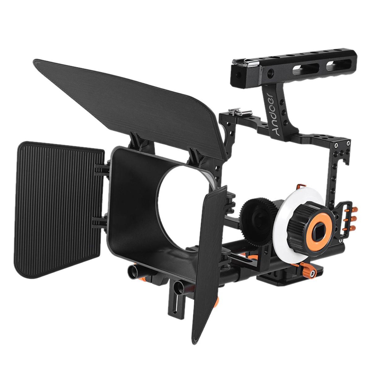 Andoer C500 Aluminum Alloy Camera Camcorder Video Cage Rig Kit Film Making System w/ Matte Box + Follow Focus + Handle + 15mm Rod for Panasonic GH4 Replacement for Sony A7S/A7/A7R/A7RII/A7SII/A7IV ILDC Mirrorless Camera