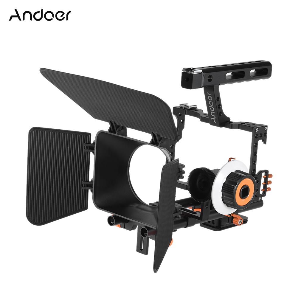 Andoer C500 Aluminum Alloy Camera Camcorder Video Cage Rig Kit Film Making System w/ Matte Box + Follow Focus + Handle + 15mm Rod for Panasonic GH4 Replacement for Sony A7S/A7/A7R/A7RII/A7SII/A7IV ILDC Mirrorless Camera