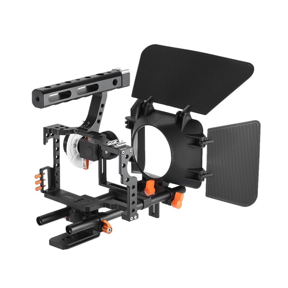 Andoer C500 Aluminum Alloy Camera Camcorder Video Cage Rig Kit Film Making System w/ Matte Box + Follow Focus + Handle + 15mm Rod for Panasonic GH4 Replacement for Sony A7S/A7/A7R/A7RII/A7SII/A7IV ILDC Mirrorless Camera