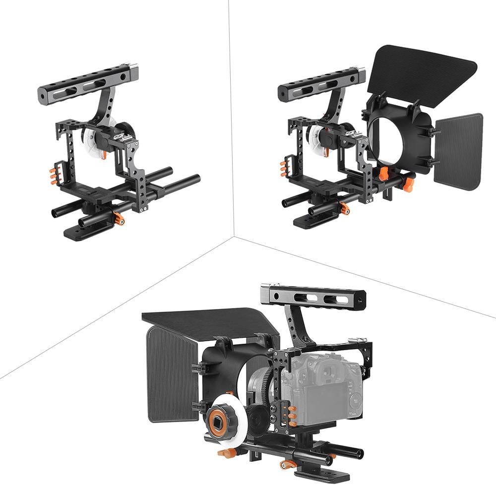 Andoer C500 Aluminum Alloy Camera Camcorder Video Cage Rig Kit Film Making System w/ Matte Box + Follow Focus + Handle + 15mm Rod for Panasonic GH4 Replacement for Sony A7S/A7/A7R/A7RII/A7SII/A7IV ILDC Mirrorless Camera