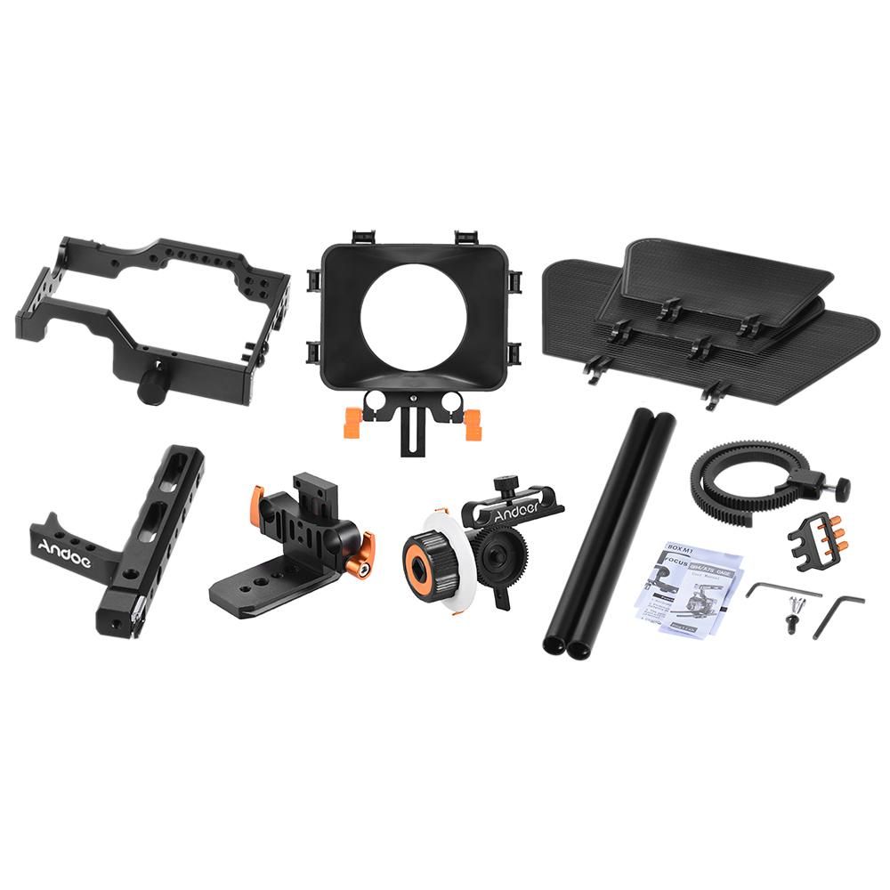 Andoer C500 Aluminum Alloy Camera Camcorder Video Cage Rig Kit Film Making System w/ Matte Box + Follow Focus + Handle + 15mm Rod for Panasonic GH4 Replacement for Sony A7S/A7/A7R/A7RII/A7SII/A7IV ILDC Mirrorless Camera