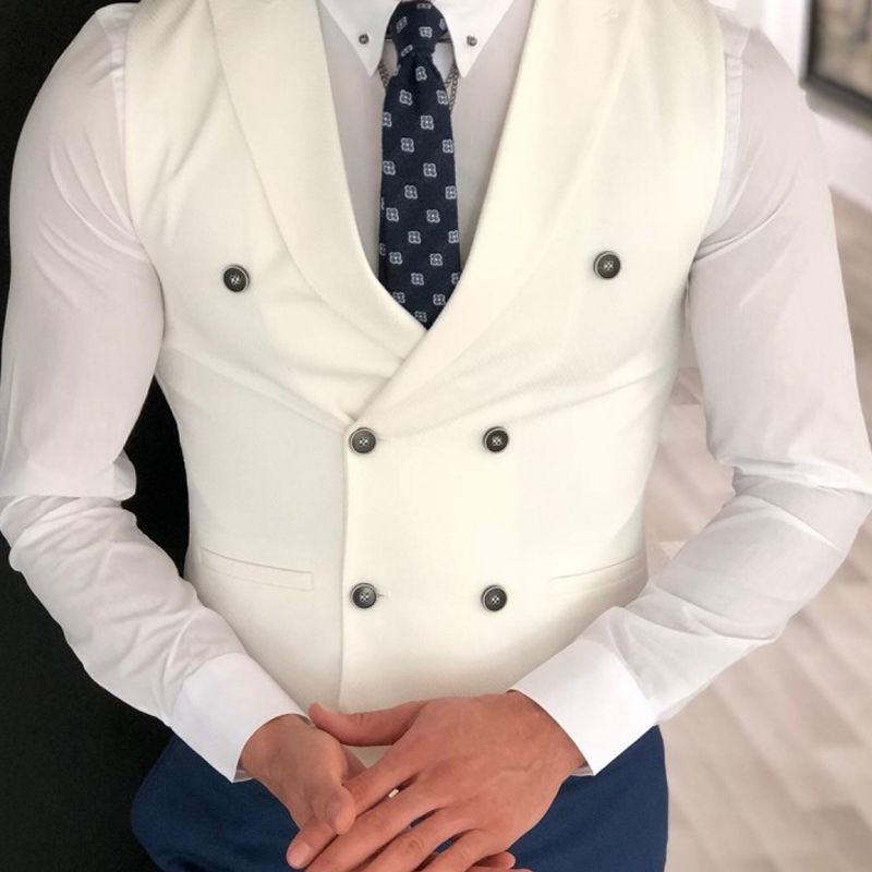 (white)2022 White Slim Fit Men Vest With Double Breasted One Piece Custom Male Suit Wasitcoat Peaked Lapel Wedding Gromsmen Waist Coat ACU