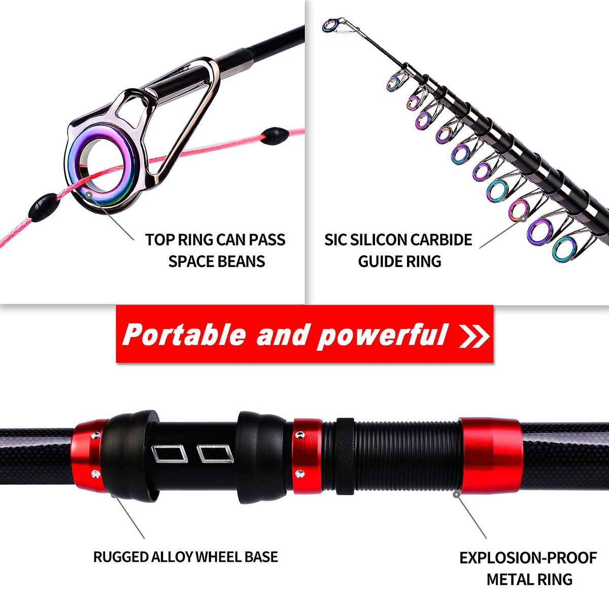 3.6 Meters Portable Fishing Rod Ultralight Fishing Pole Ceremic Guide Ring Fishing Rod Telescopic Carbon Fiber Fishing Pole