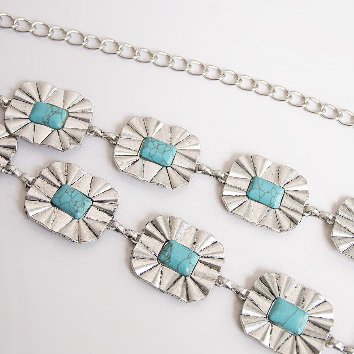 New Women's Turquoise Geometric Fashion Elegant Retro Metal Waist Chain Eyes Turquoise Waist Chain