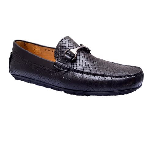 Black- Stamp Weaved Leather Loafers