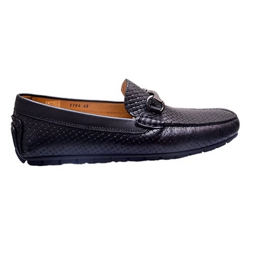 Black- Stamp Weaved Leather Loafers
