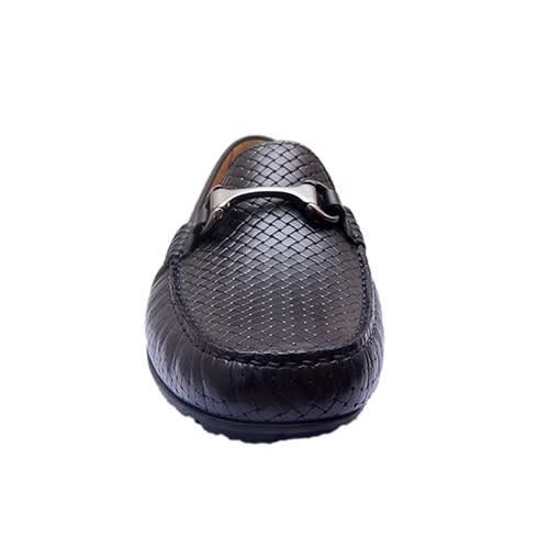 Black- Stamp Weaved Leather Loafers