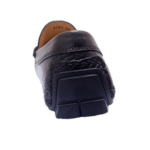 Black- Stamp Weaved Leather Loafers