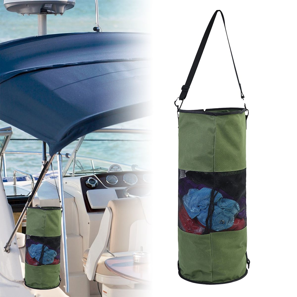 Boats Garbage Bag Breathable Mesh Bag Foldable Clothes Army Green