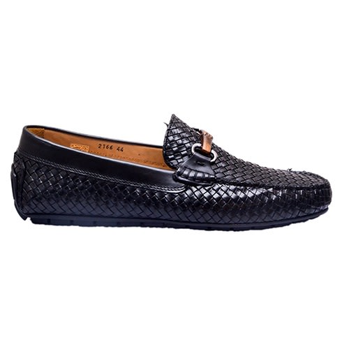 Black -hand Weaved- Loafers With Tusk Accessory