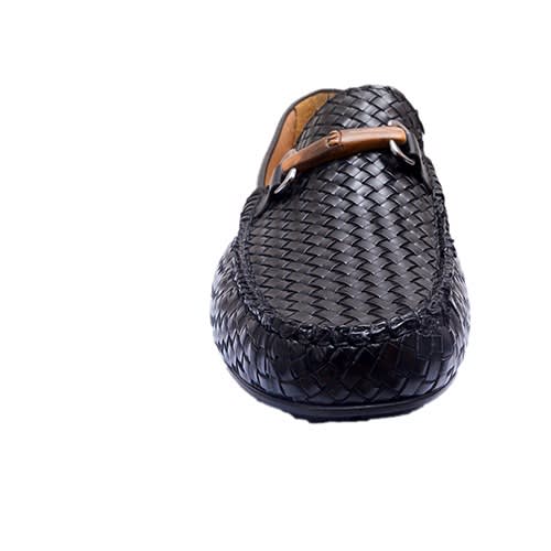 Black -hand Weaved- Loafers With Tusk Accessory