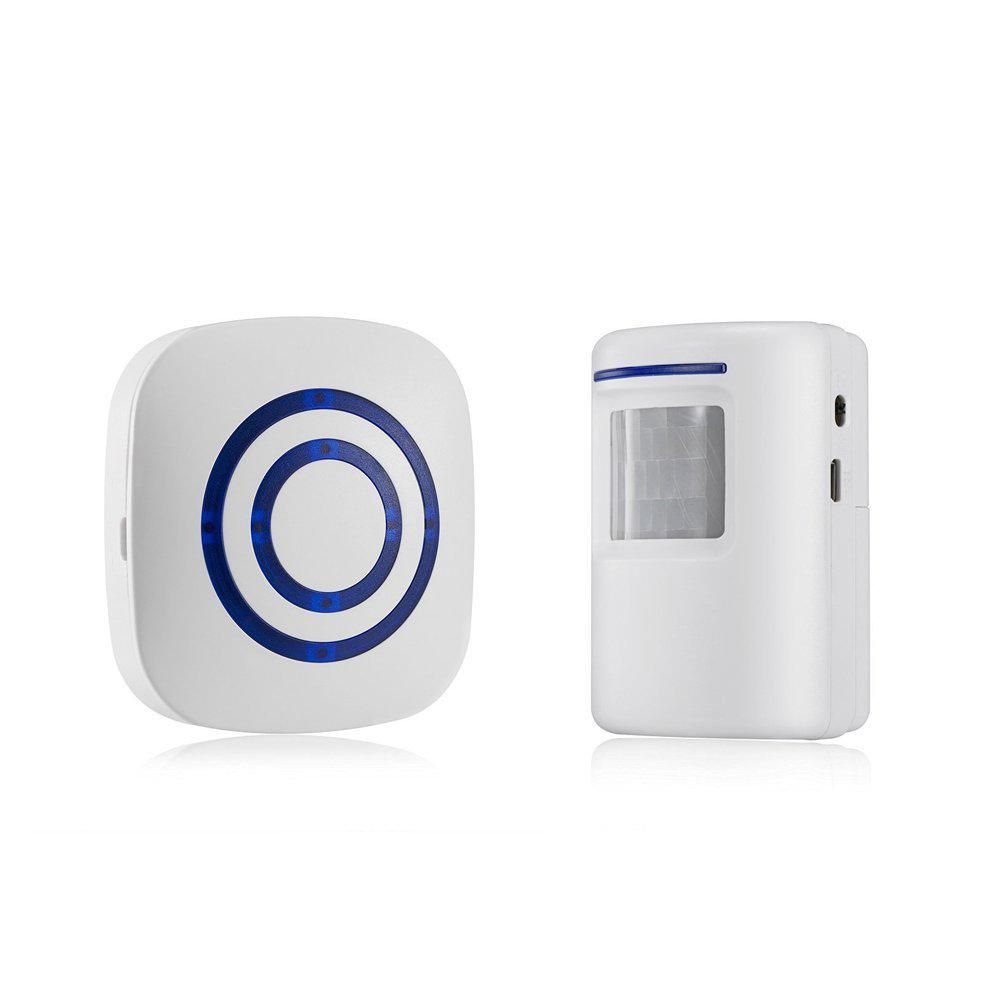 Door Chime,Wireless Business Door Motion Sensor Detector Smart Visitor doorbell Home Security Driveway Alarm with 1 Plug-in Receiver and 1 PIR Detector Weatherproof EU Plug white