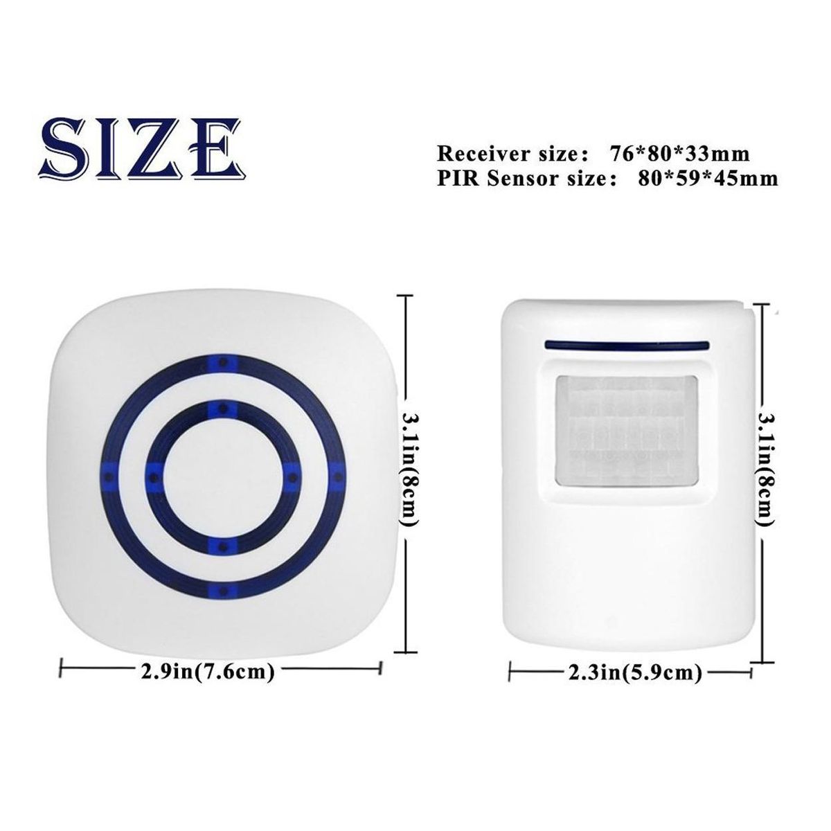Door Chime,Wireless Business Door Motion Sensor Detector Smart Visitor doorbell Home Security Driveway Alarm with 1 Plug-in Receiver and 1 PIR Detector Weatherproof EU Plug white