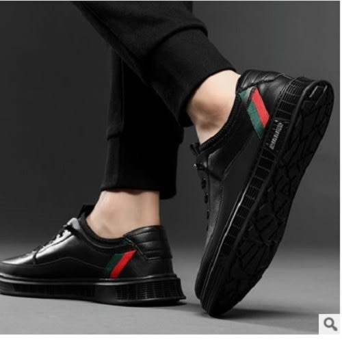 Men Unique Leather Loafers - Black