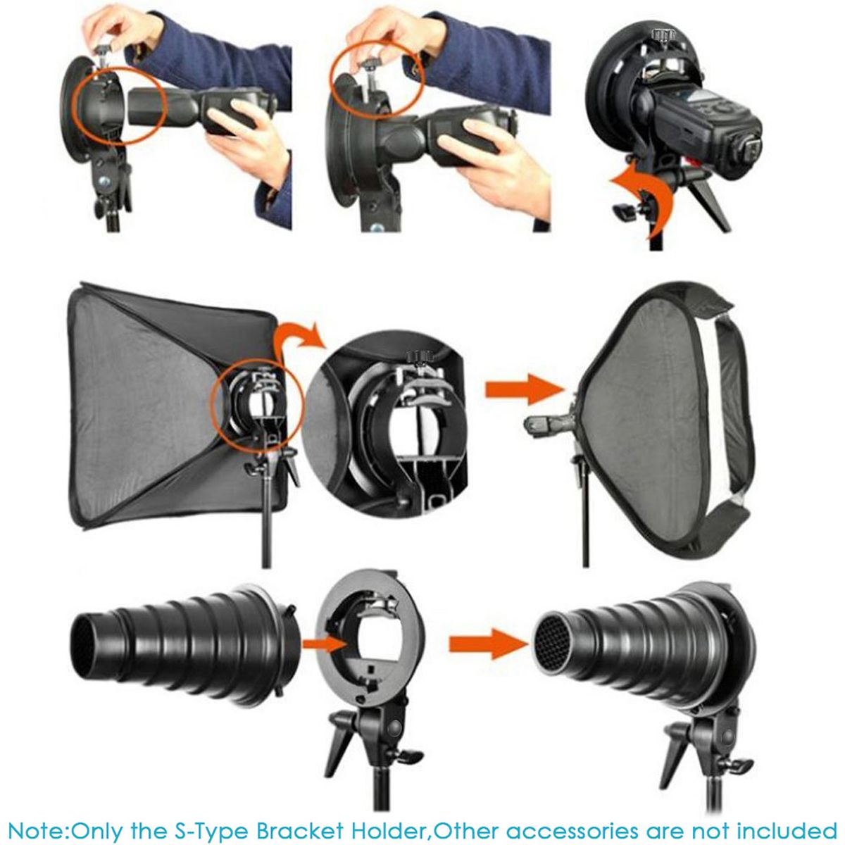 S-Type Bracket Holder With Bowens Mount For Speedlite Flash Snoot Softbox Beauty Dish Reflector