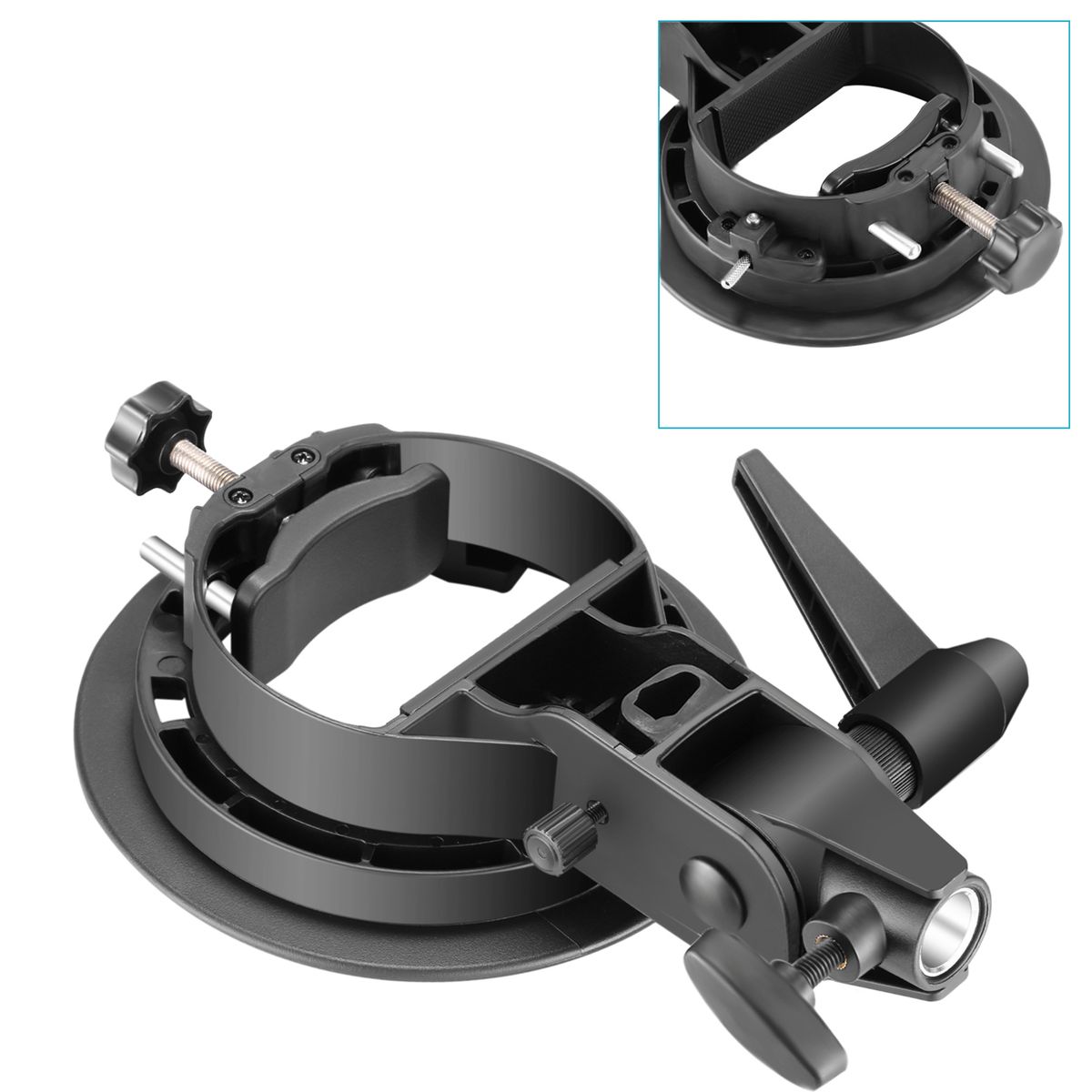 S-Type Bracket Holder With Bowens Mount For Speedlite Flash Snoot Softbox Beauty Dish Reflector