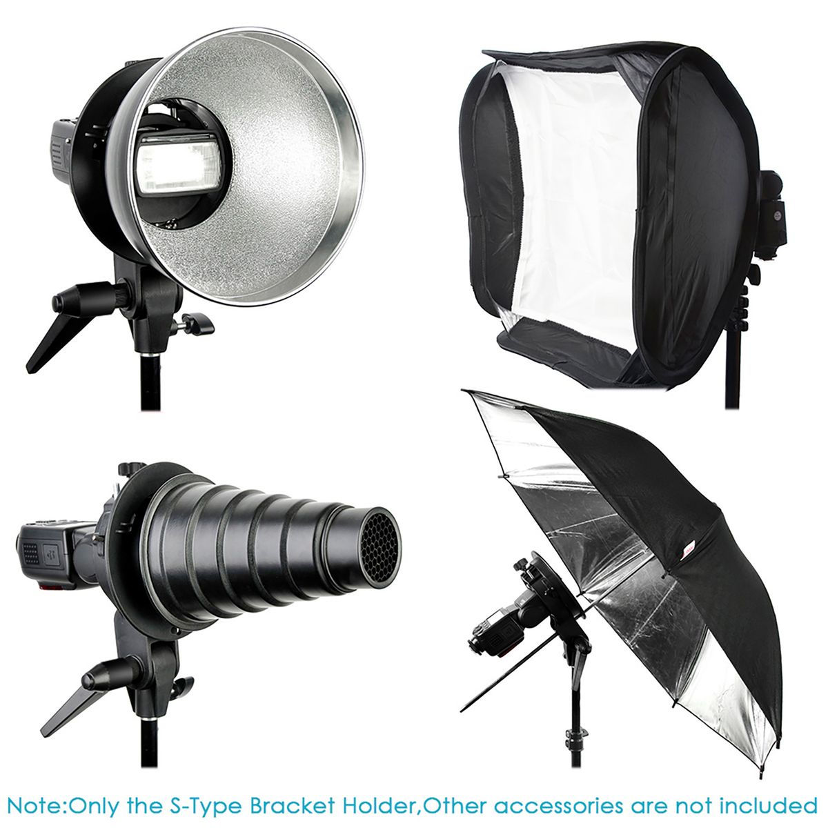 S-Type Bracket Holder With Bowens Mount For Speedlite Flash Snoot Softbox Beauty Dish Reflector
