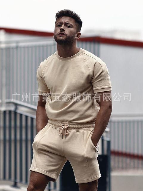 Foreign trade spring and summer new cross-border casual men's short-sleeved T-shirt sports suit men ArmyGreen XXL