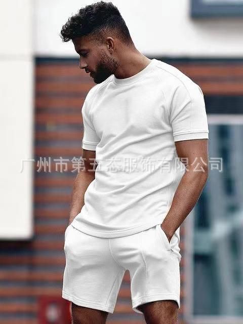 Foreign trade spring and summer new cross-border casual men's short-sleeved T-shirt sports suit men ArmyGreen XXL