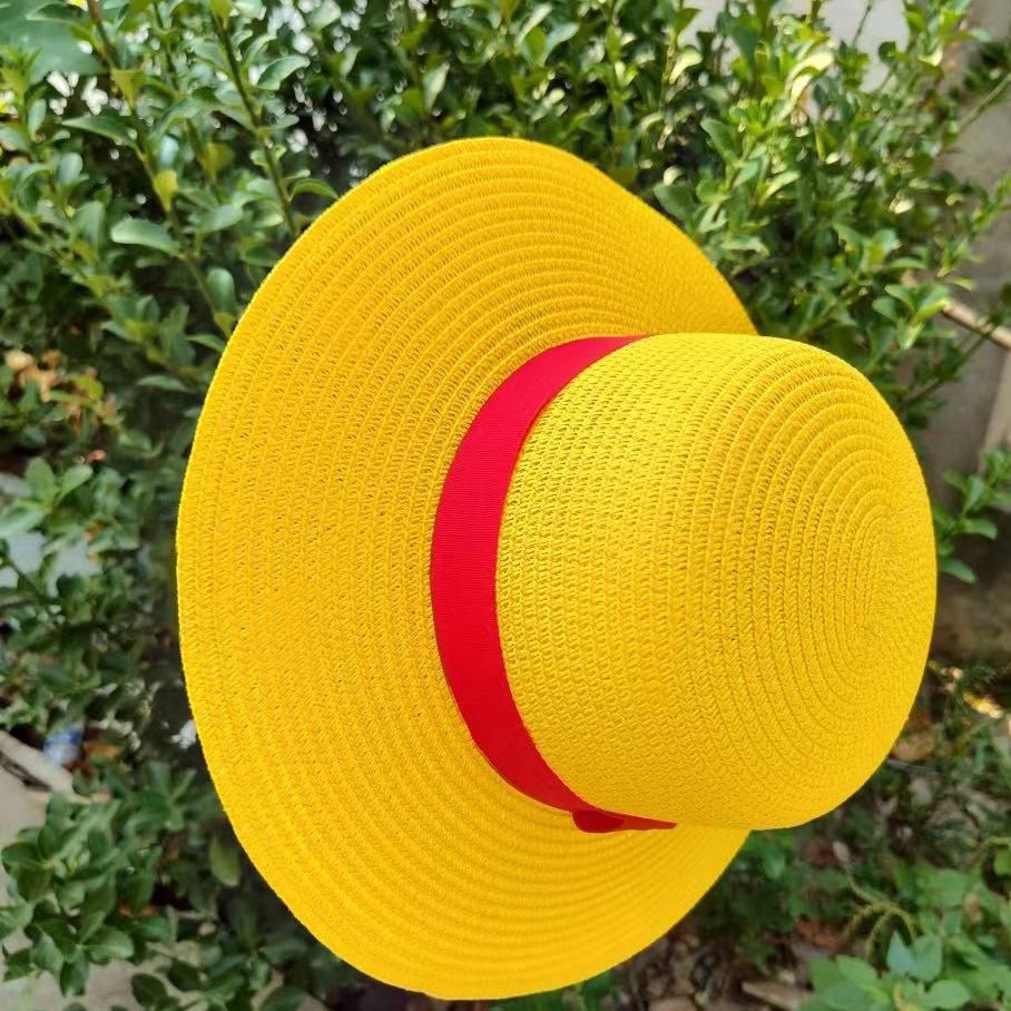 Fashion Cartoon Small Yellow Hat One Piece Anime Cosplay Straw Hat Summer Sunshade Beach Hat Performance Dress up Yellow 31cm