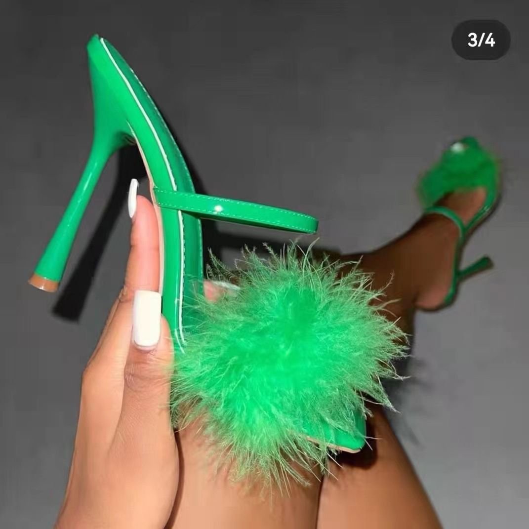 Solid Color European And American Sexy Thin Heel Square Head Simple - Emerald Green