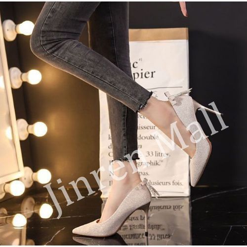 French Girl Stiletto Pointed High Heels-gold