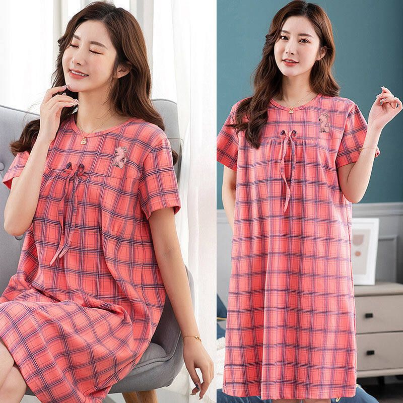 Mother Sleeping Skirt, Summer Short-sleeved Cotton Pajama