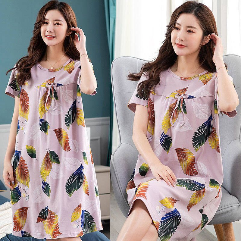 Mother Sleeping Skirt, Summer Short-sleeved Cotton Pajama