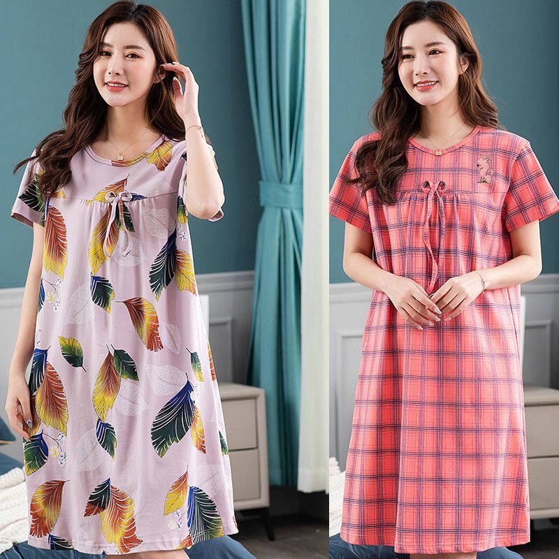 Mother Sleeping Skirt, Summer Short-sleeved Cotton Pajama