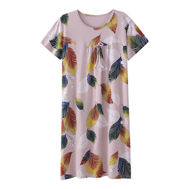 Mother Sleeping Skirt, Summer Short-sleeved Cotton Pajama