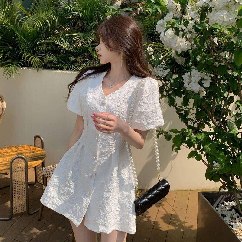 Retro Dress Woman Summer V-collar 2021 New French Sweet B