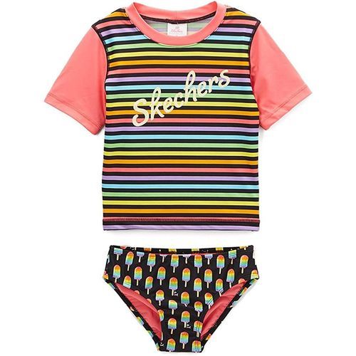 Skechers Girls' Swim Suit Set With Short Sleeve Rashguard