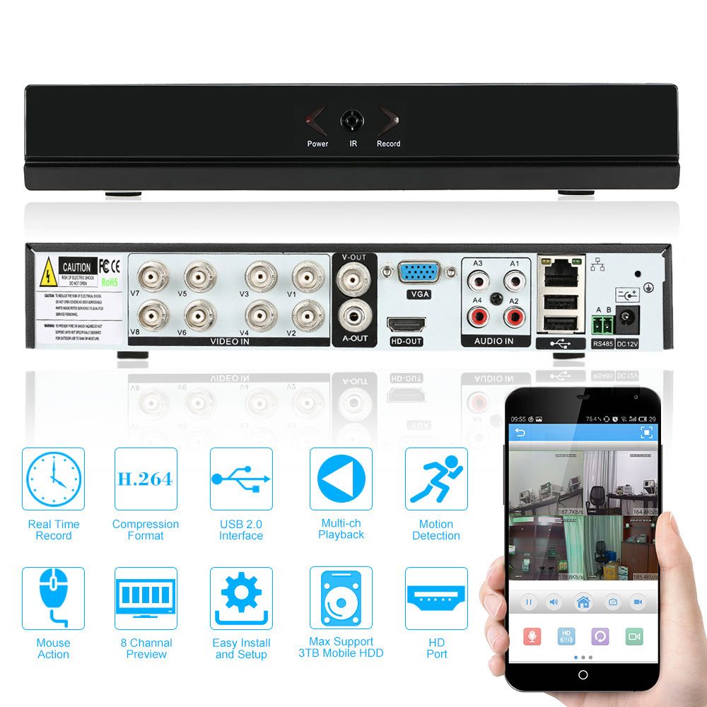 8CH 1080P Hybrid NVR AHD TVI CVI DVR 5-in-1 Digital Video