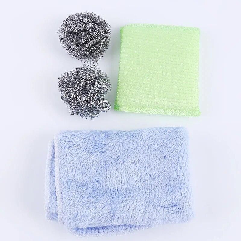 3Pcs Stainless Steel Sponge Wire Ball Kitchen Brush Dish Cleaning Tools magicos Scrub Bowl Brush Pot Ball Pot Ball Combination