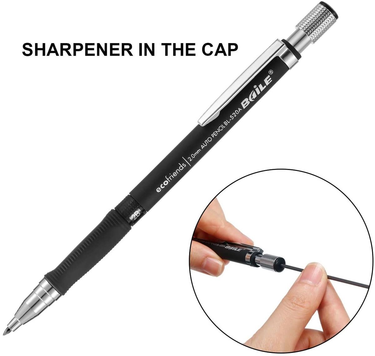 3pcs 2.0 Mm Mechanical Pencil With 2 Cases Lead Re