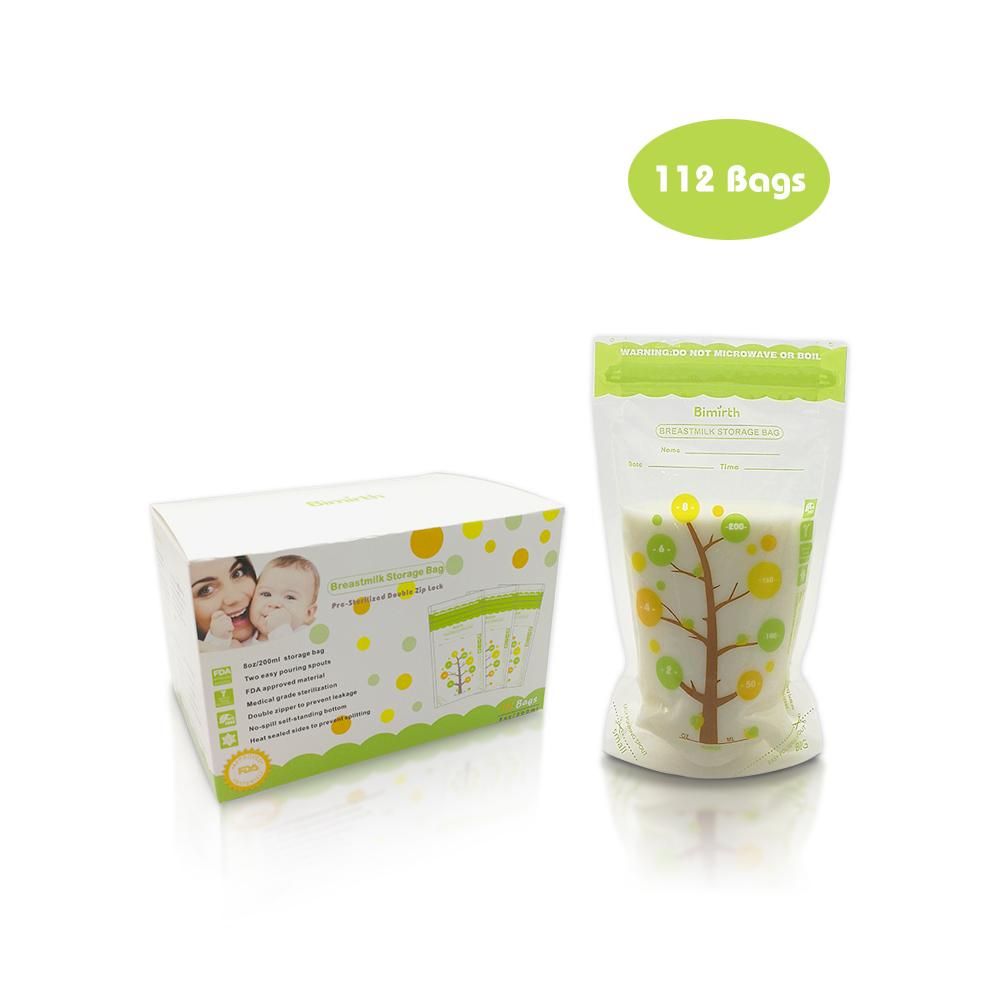 Bimirth 112 PCS Breast Milk Storage Fresh Bags 250ML Capacity Safe Material BPA-free Milk Storage & Freezing Bag Container for Baby Infants Newborn