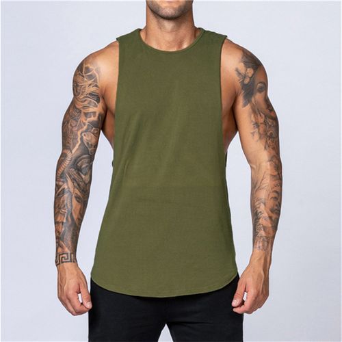 Men's Gym Tank Top Sleeveless Muscle Shirt Men Vest  Green