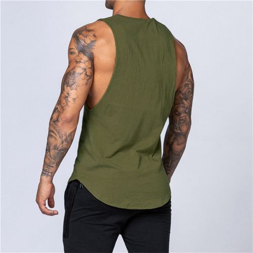 Men's Gym Tank Top Sleeveless Muscle Shirt Men Vest  Green