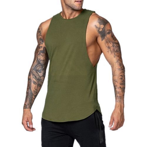 Men's Gym Tank Top Sleeveless Muscle Shirt Men Vest  Green